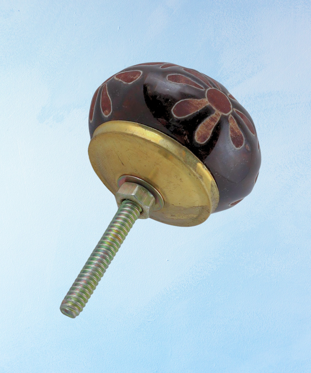 furniture knob - ceramic - burgundy floral