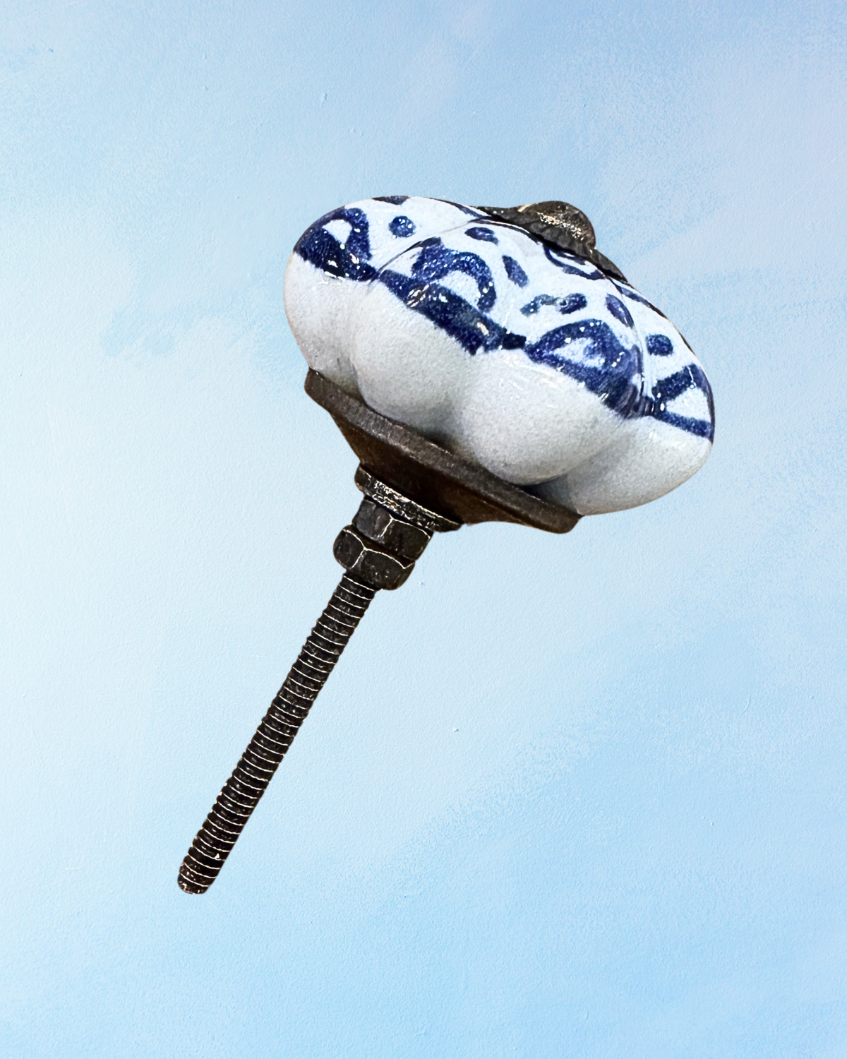 furniture knob - ceramic: blue art deco