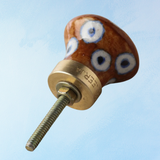 furniture knob - ceramic - brown dots