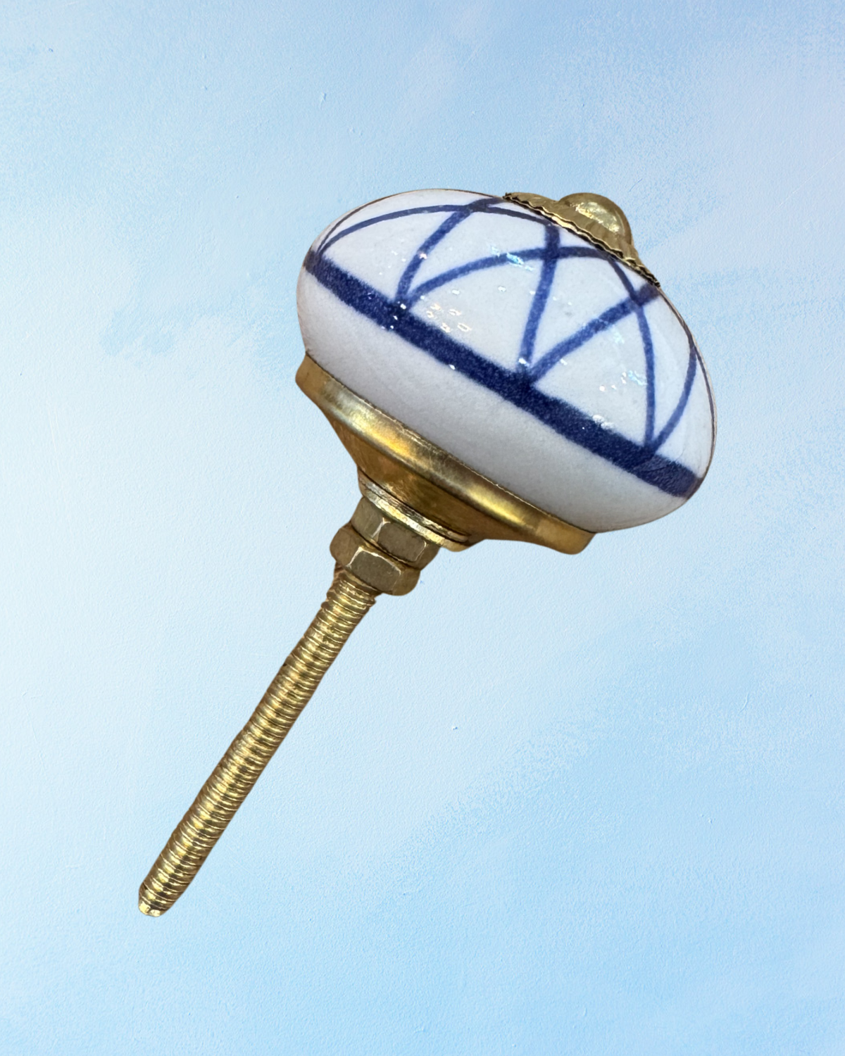 furniture knob - ceramic: geometric blue star