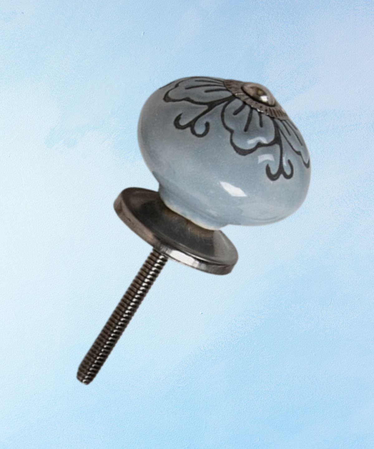 furniture knob - ceramic - dark teal & black floral