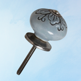 furniture knob - ceramic - dark teal & black floral