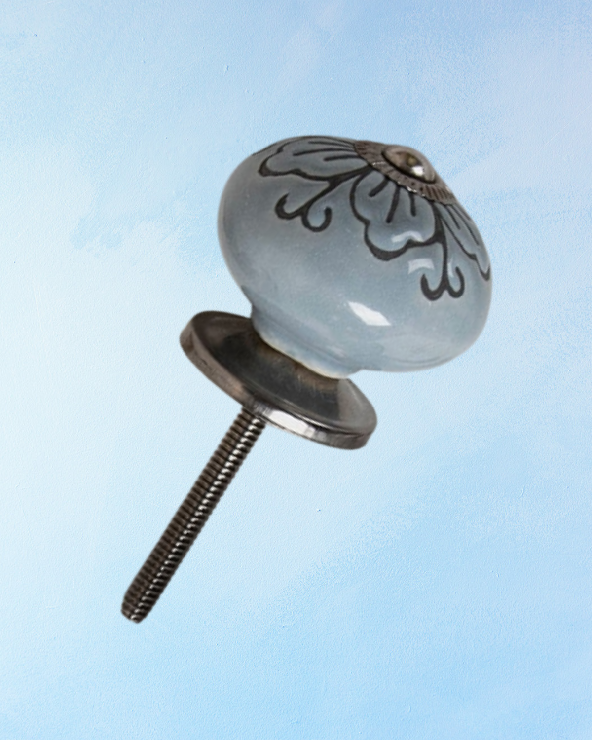 furniture knob - ceramic: dark teal & black floral