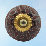 furniture knob - ceramic - burgundy floral