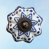 furniture knob - ceramic - blue art deco