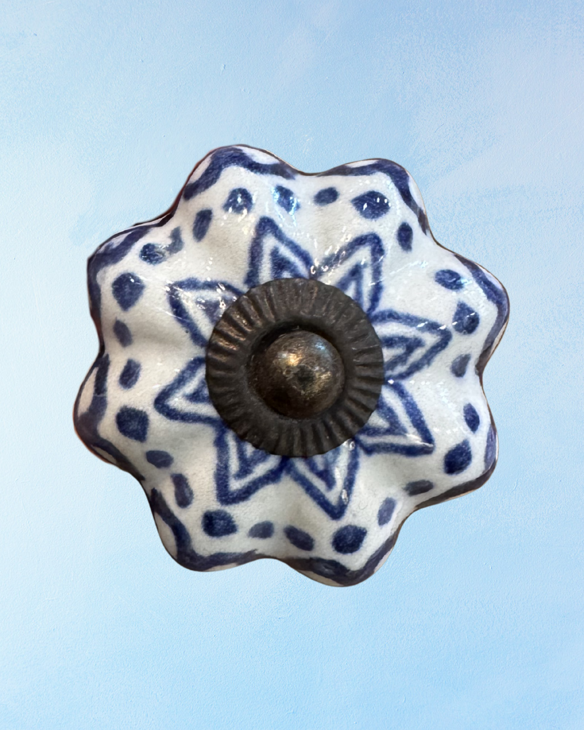 furniture knob - ceramic: blue art deco