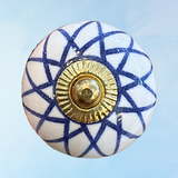 furniture knob - ceramic - geometric blue star