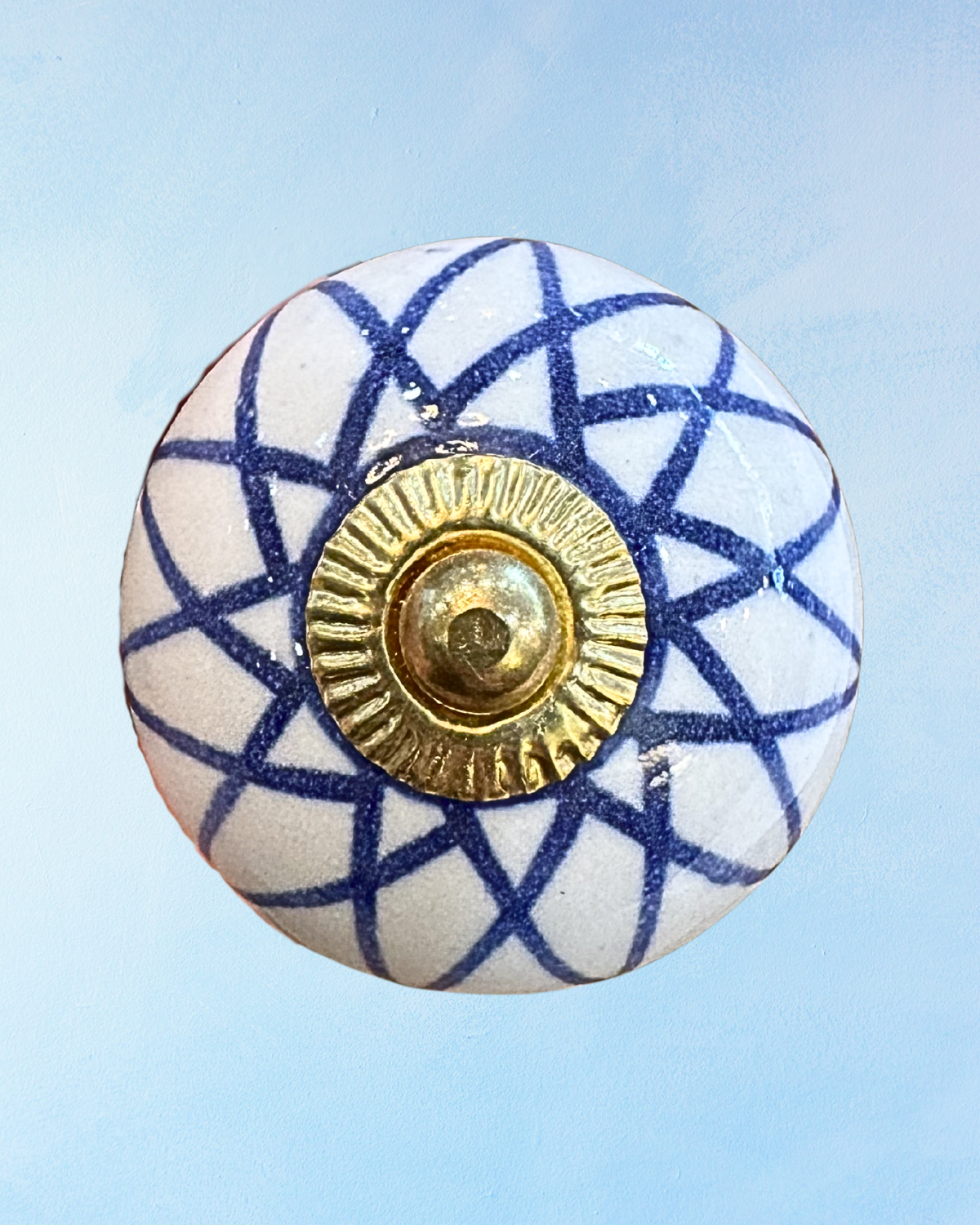 furniture knob - ceramic: geometric blue star