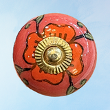 furniture knob - ceramic - red & green floral