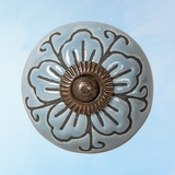 furniture knob - ceramic - dark teal & black floral