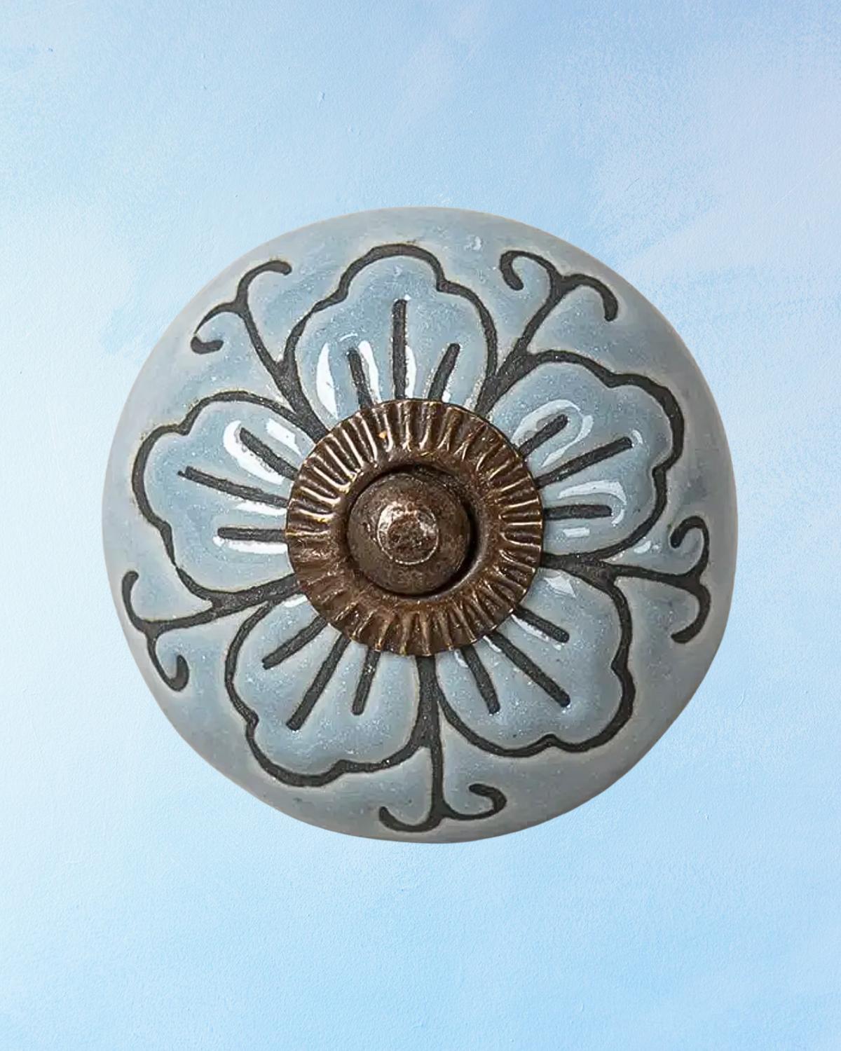 furniture knob - ceramic: dark teal & black floral