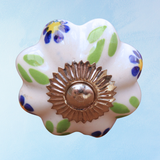 furniture knob - ceramic - blue & green floral