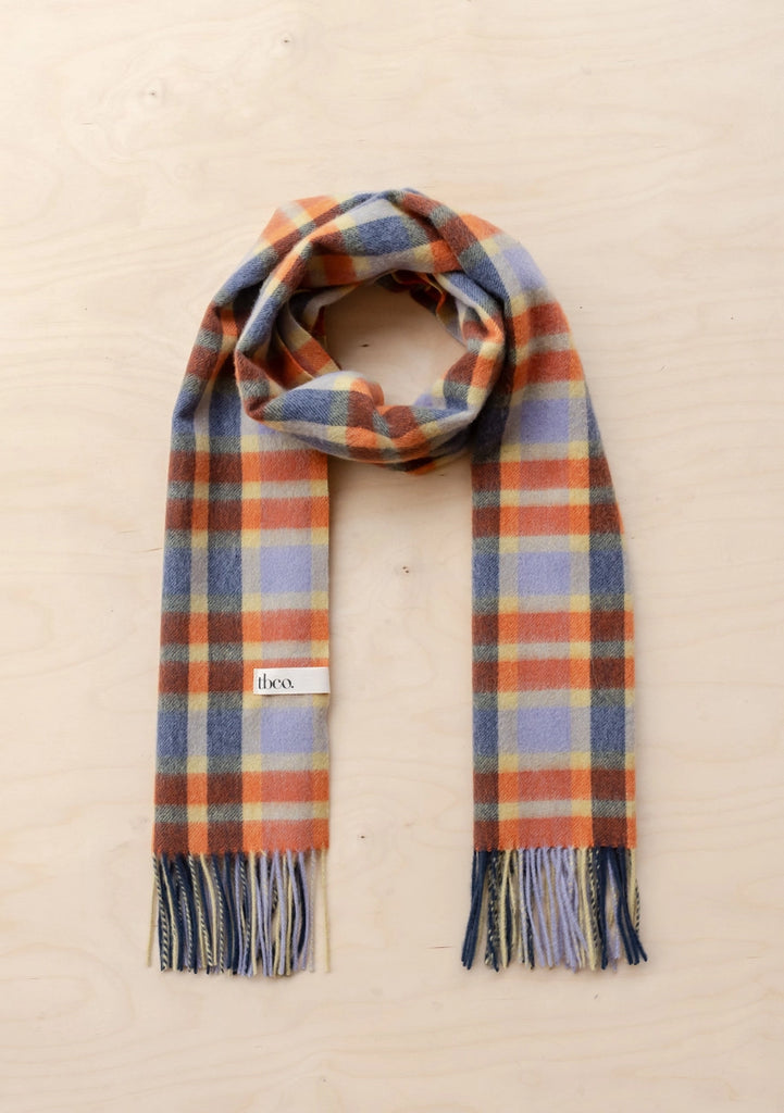 tbco lambswool scarf in lilac multi check