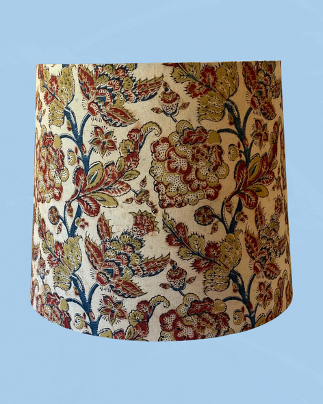 lampshade - beige with deep red mustard and navy