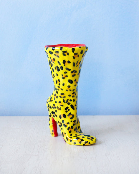 bud vase - leopard print boot