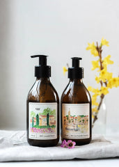 Les Choses Simples hand soaps in a glass amber bottle