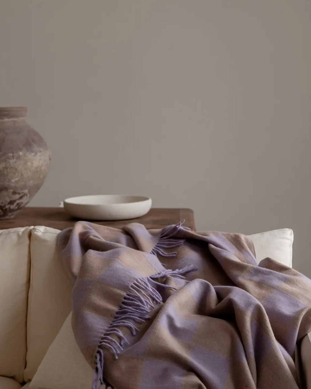 blanket - wool: lilac & coffee checkerboard