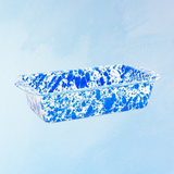 enamelware - loaf pan - blue splatter