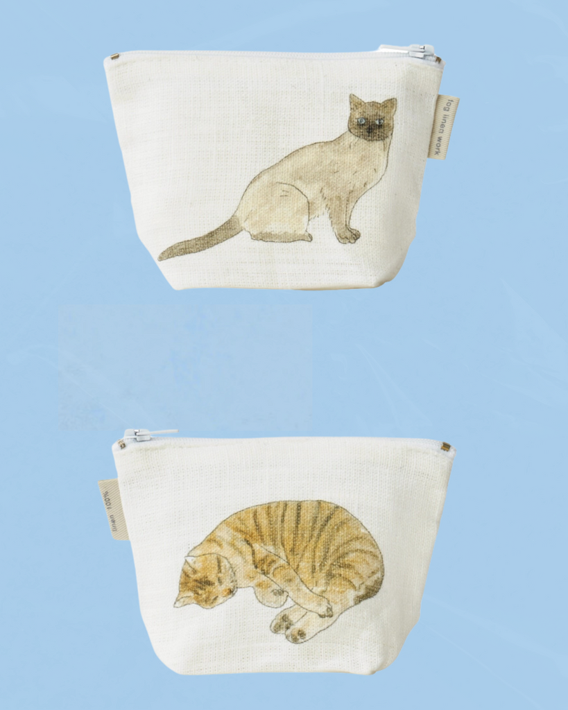 two cats linen pouch