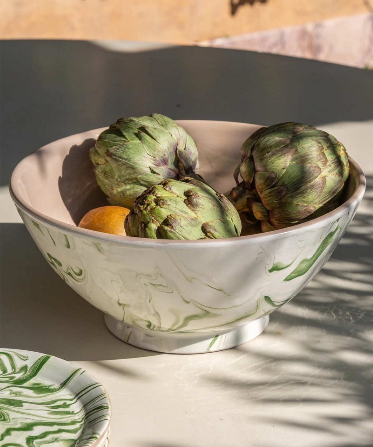 ceramic - serving bowl - marbled olive