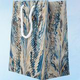 large gift bag - blue green marble antique feather
