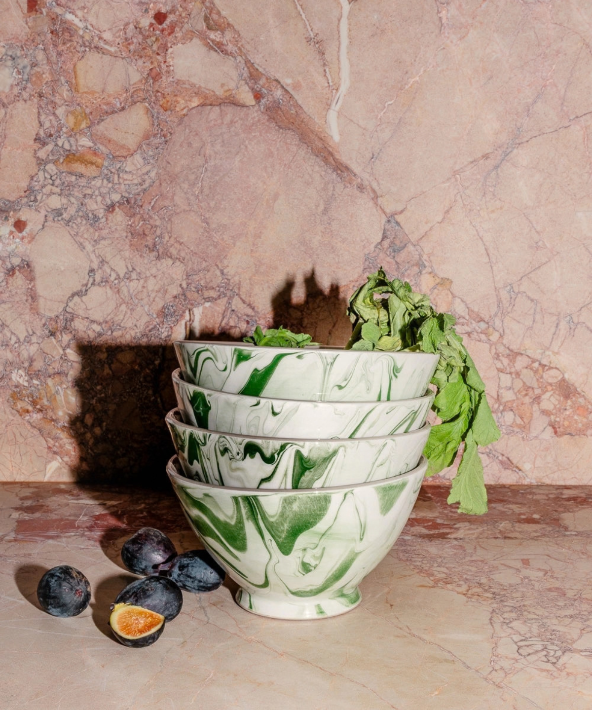 ceramic - soup bowl - marbled olive
