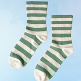 socks - wally - matcha & white wide stripe