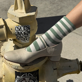 socks - wally - matcha & white wide stripe