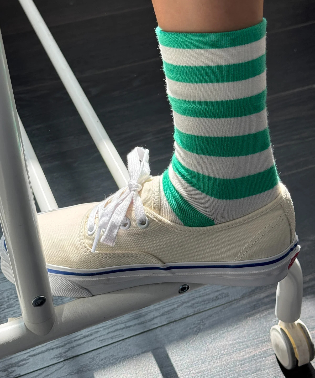 socks - wally - green & white wide stripe