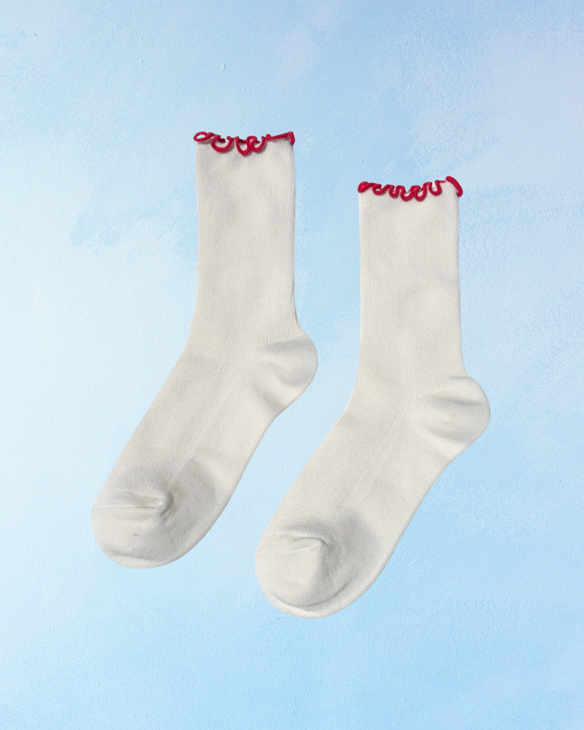 socks - ruffled modal - cream and red