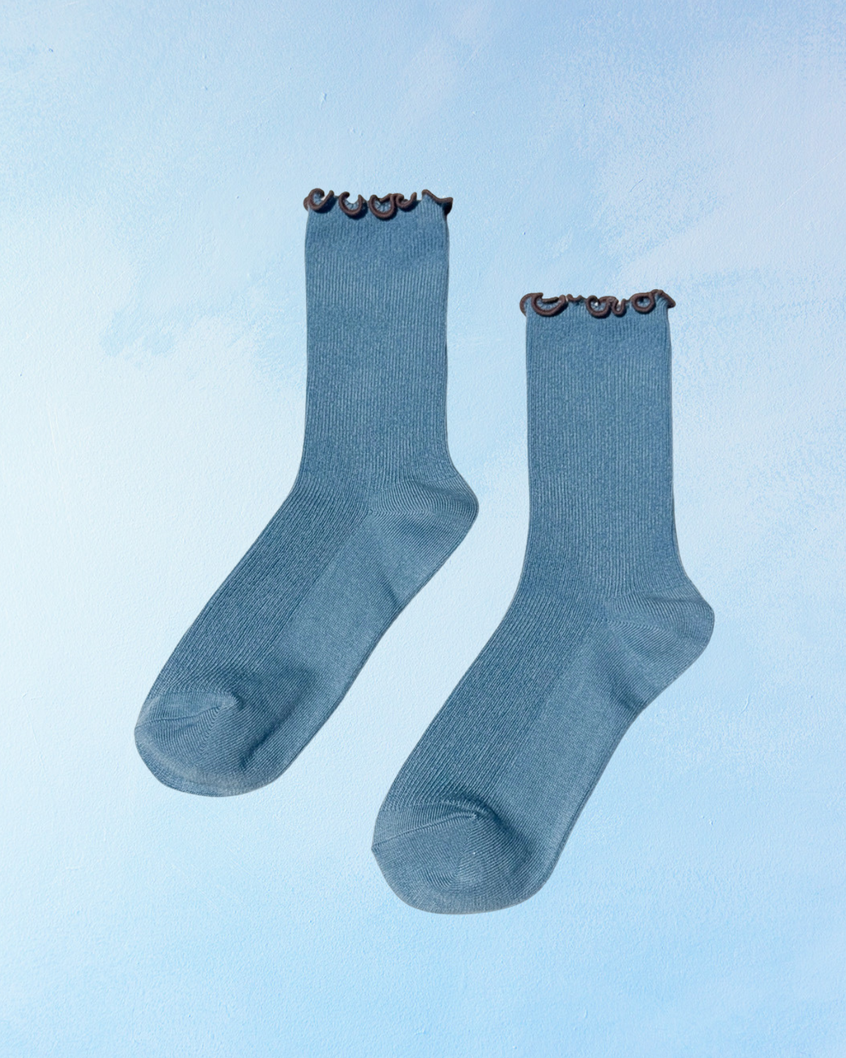 socks - ruffled modal - powdered blue and brown