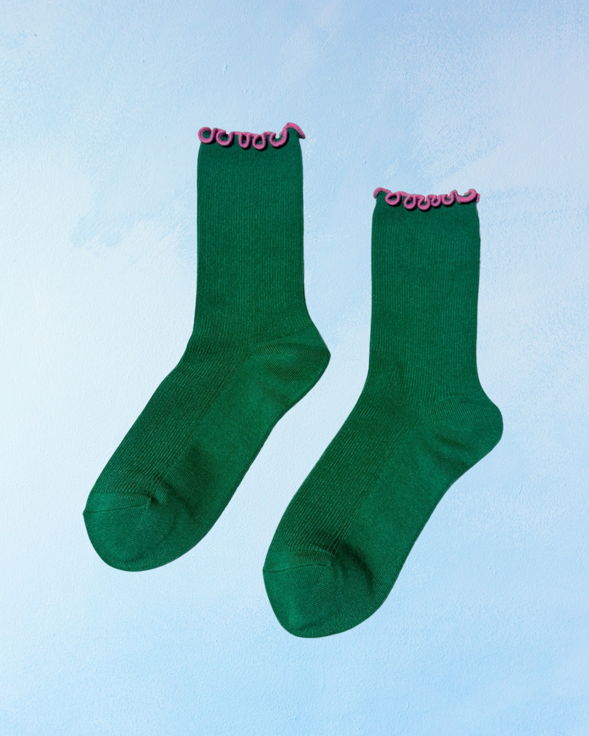 socks - ruffled modal - spinach and pink