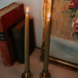 candle - pair of hand dipped beeswax tapers - moss green