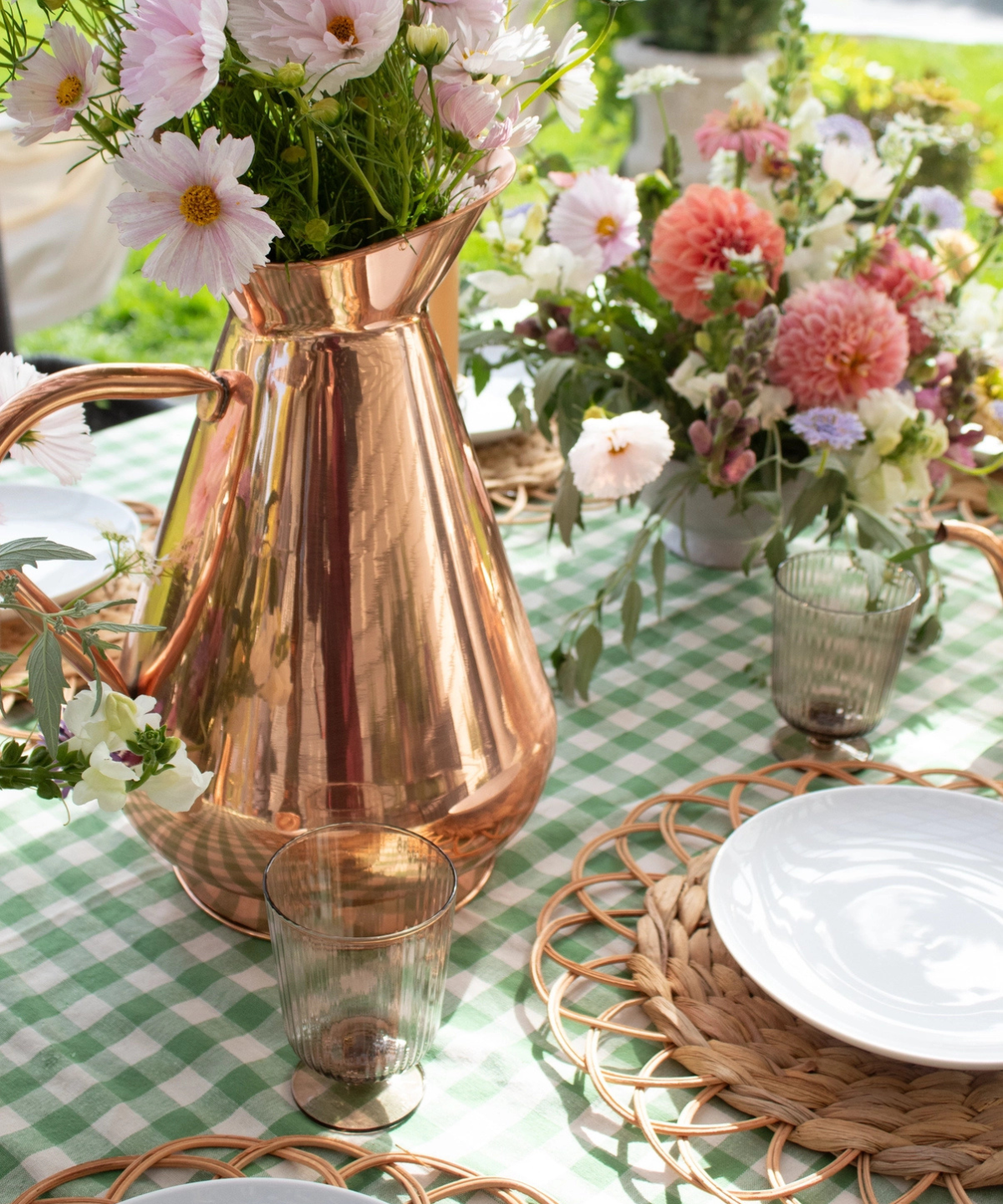 tablecloth - ruffled gingham moss - round