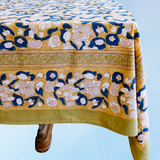 tablecloth - forest harvest mustard & blue