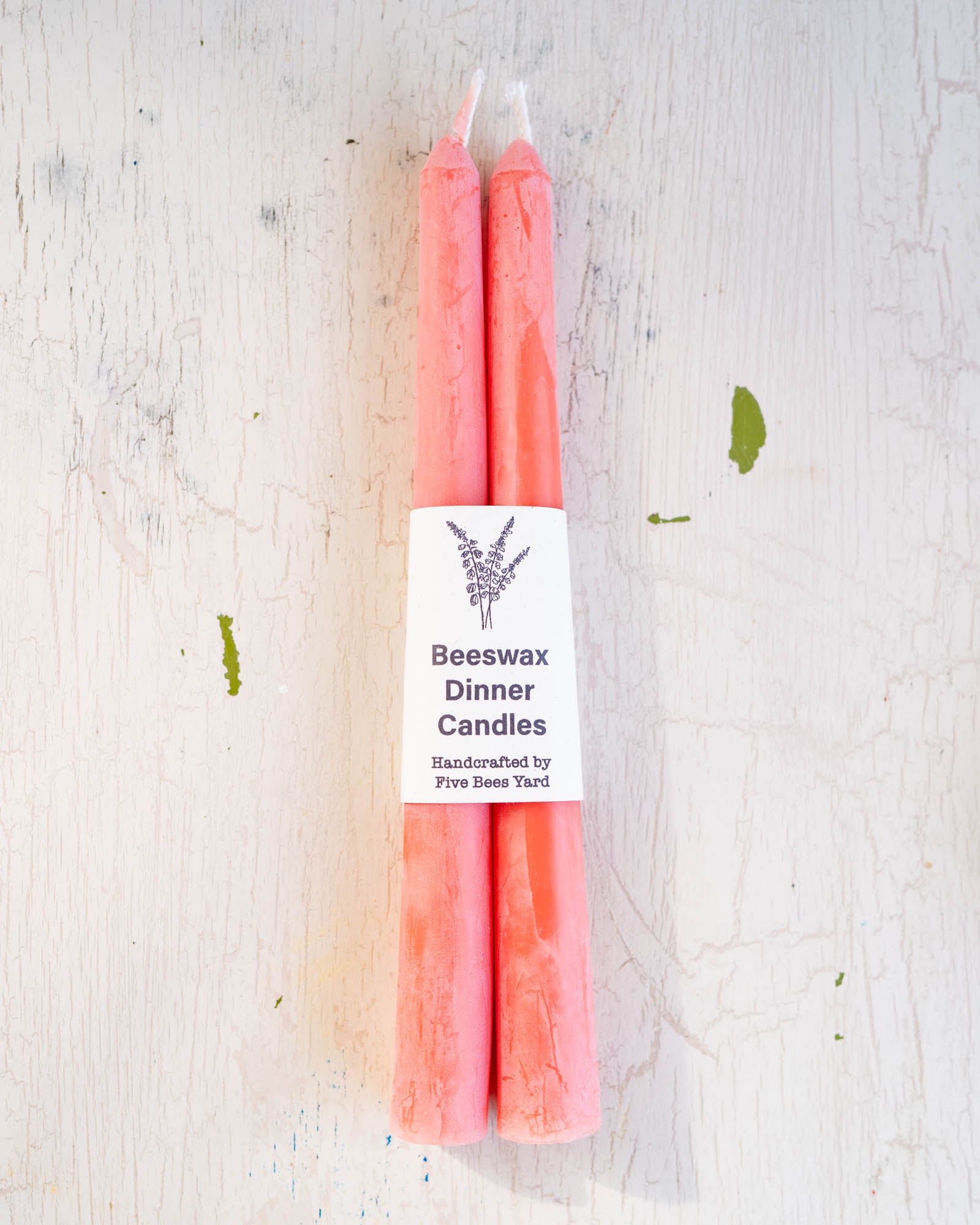Five Bees Yard natural dyed beeswax taper in salmon pink (set of two)
