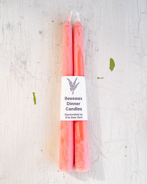 Five Bees Yard natural dyed beeswax taper in salmon pink (set of two)