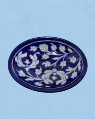 soap dish - oval blue pottery