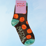 socks - brown orange polka dot