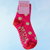 socks - hot pink red polka dot