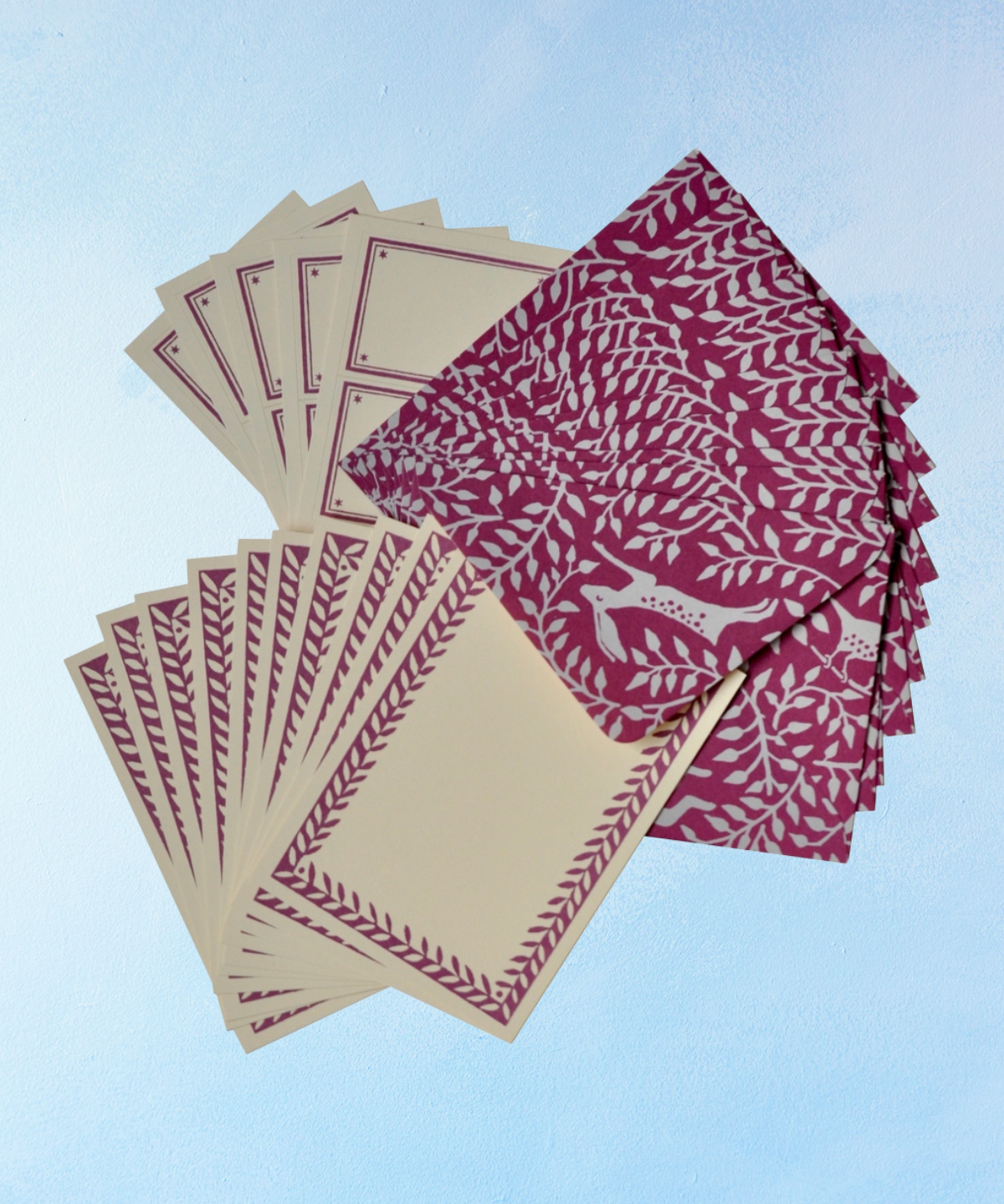 notecard set - violet dancing hares