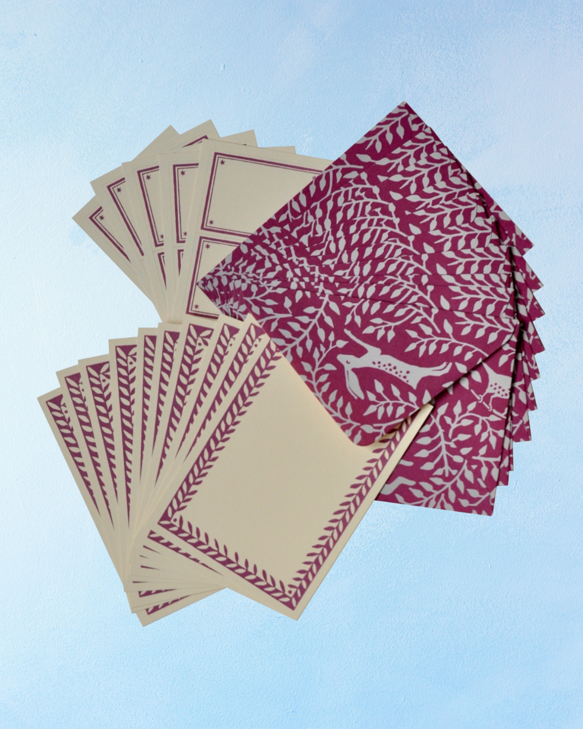 notecard set - violet dancing hares