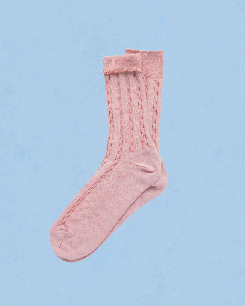 Okayok cable knit dress sock in strawberry cream