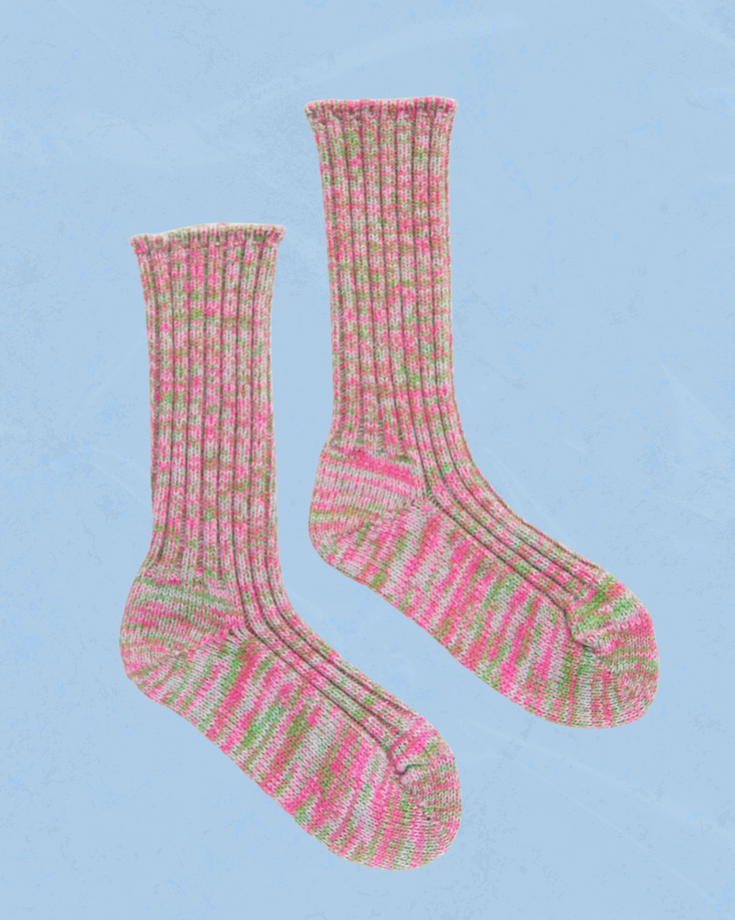 Okayok lounging house sock in strawberry mint. 