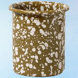 enamelware - utensil pot - olive & cream