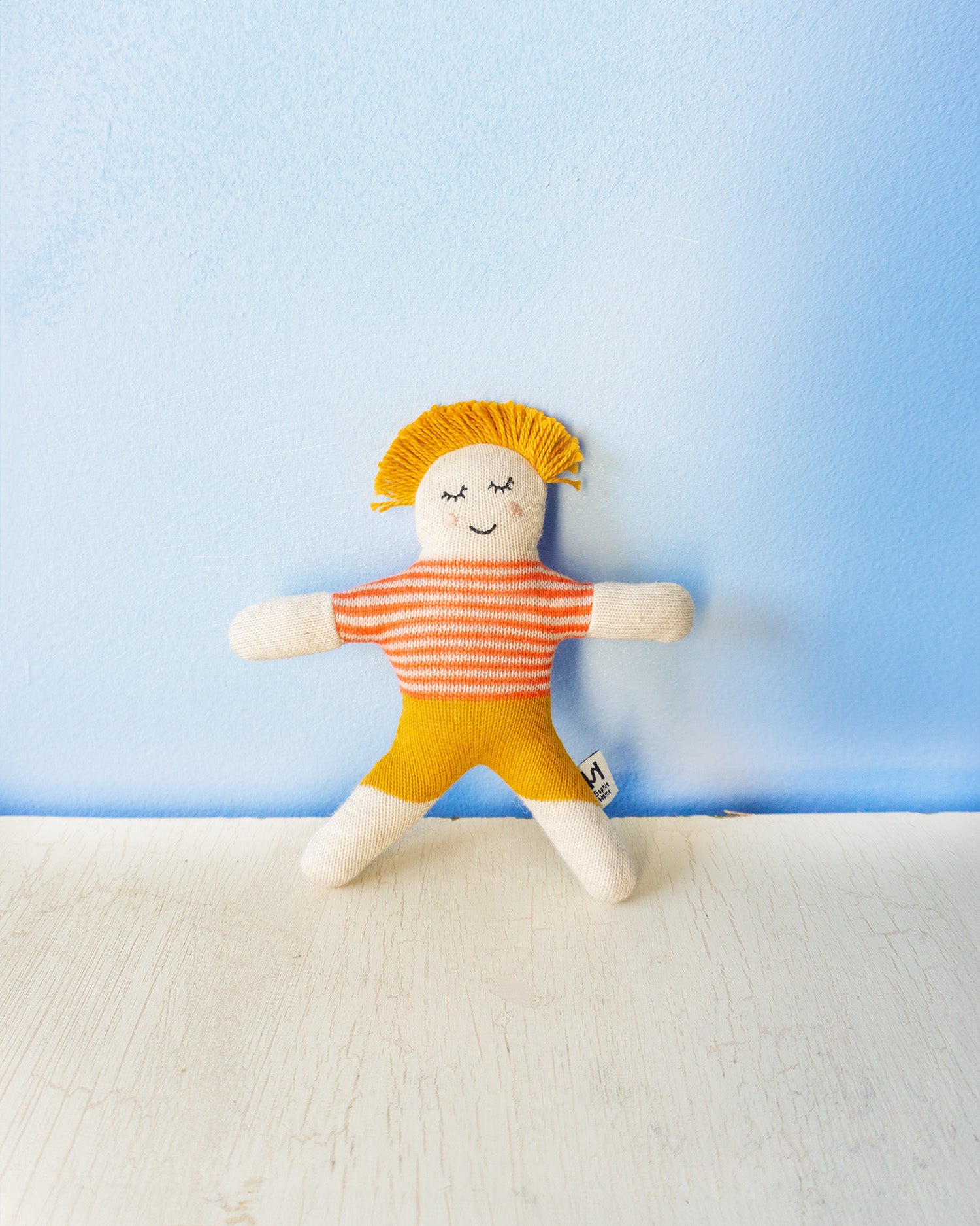 knit baby rattle - buddy red