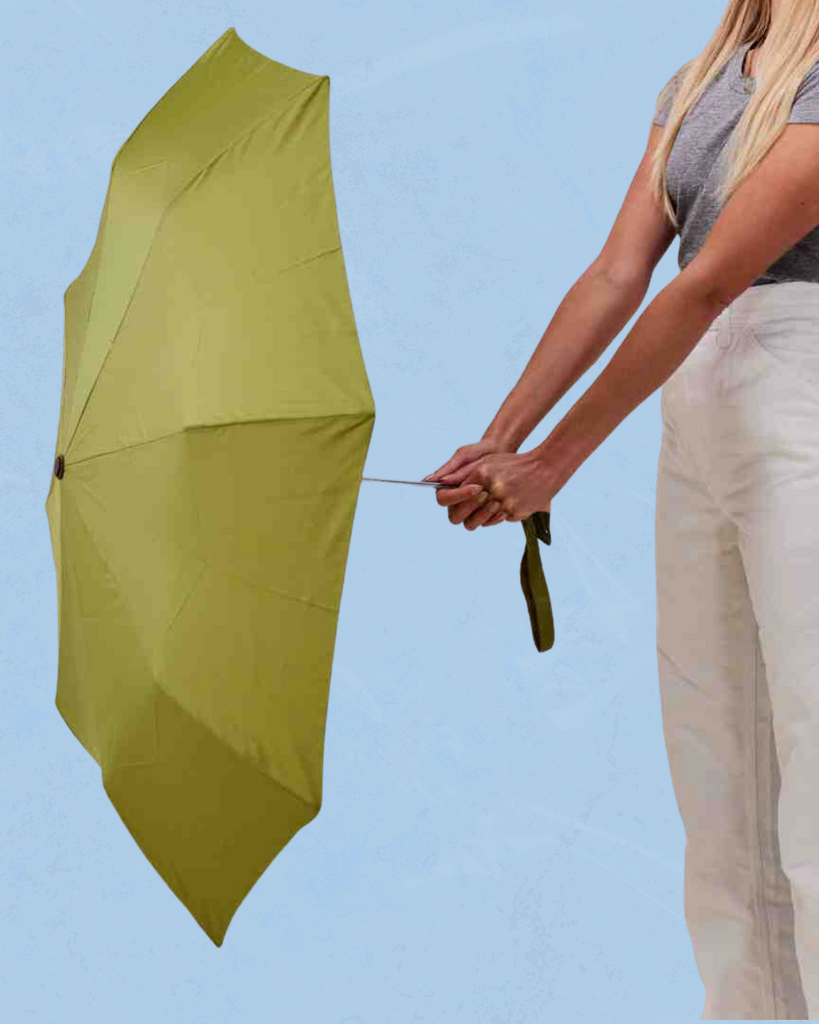 Opened Original Duckhead eco-friendly umbrella in olive