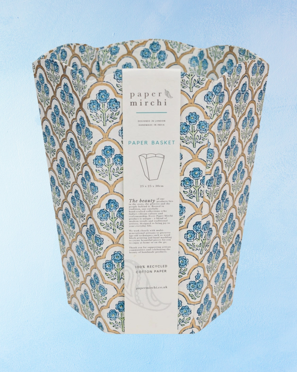 waste paper basket - trellis indigo