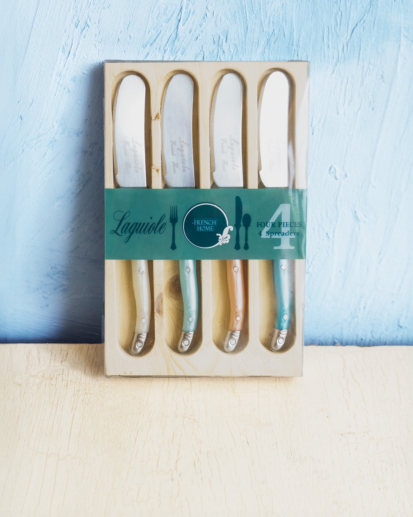 four piece spreader knife set - coral and turquoise