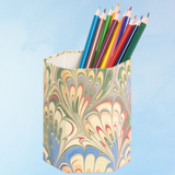 pencil holder - hand-marbled - flatiron feathers